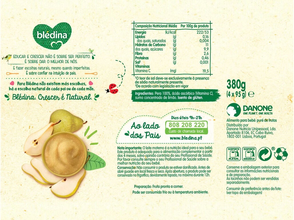 FRUTA BLEDINA 100% P&Ecirc;RA 4X95G image number 1