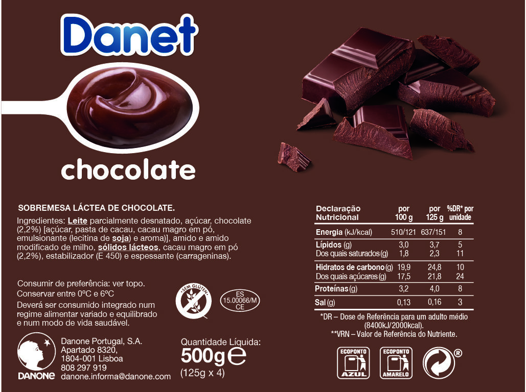 SOBREMESA DANET L&Aacute;CTEA CHOCOLATE 4X125G image number 1