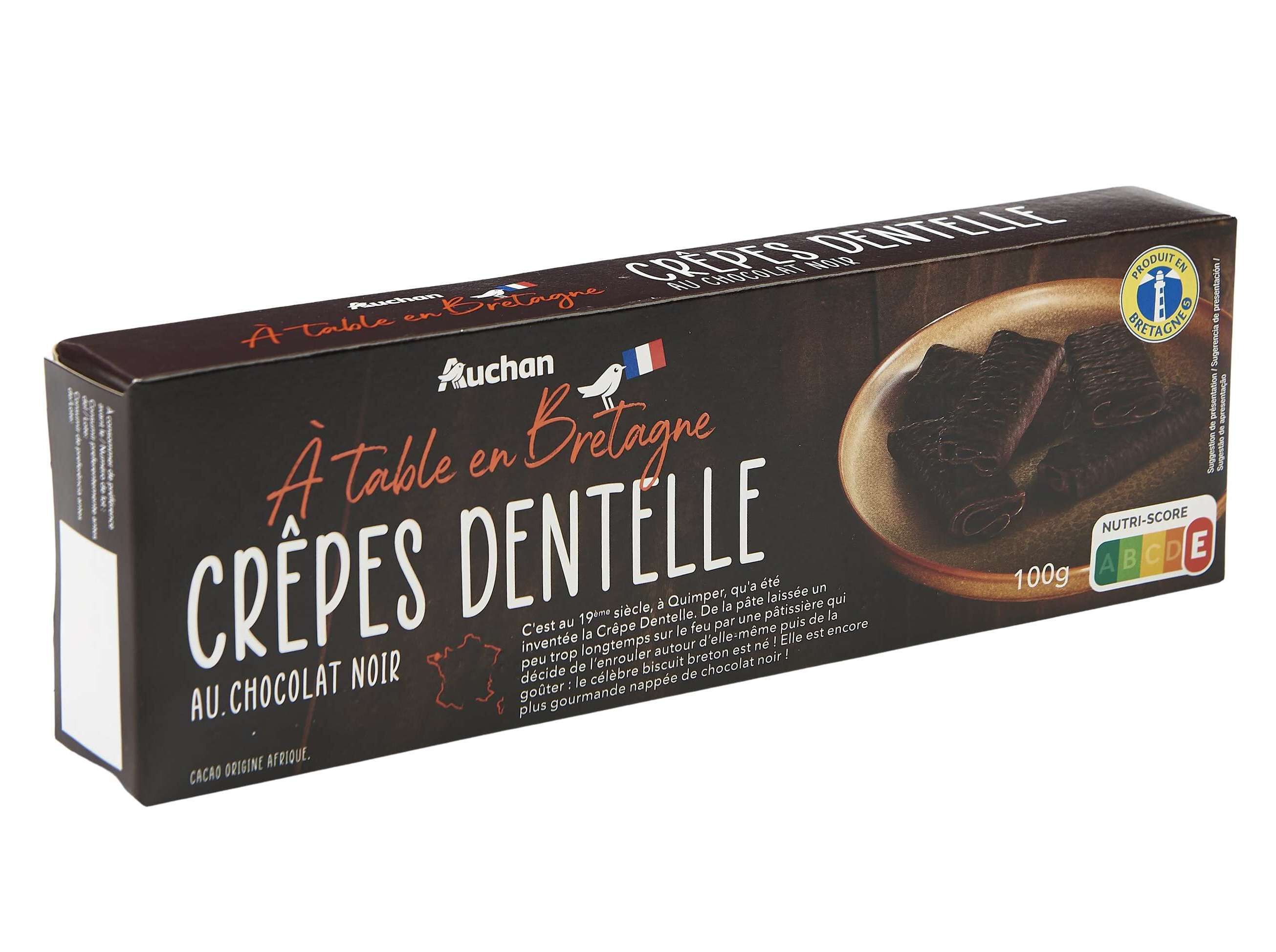 BOLACHA AUCHAN &Agrave; MESA EM FRAN&Ccedil;A CR&Ecirc;PES DENTELLE CHOCOLATE 100 G image number 0