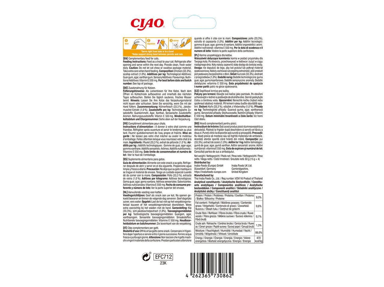 SNACK PARA GATO CIAO CHURU POPS FRANGO 4X15G image number 1