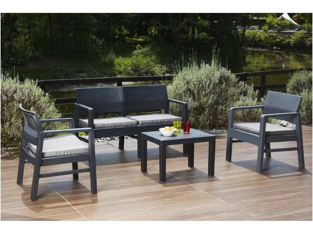 CONJUNTO KILIMANJARO PROGARDEN ANTRACITE 2 CADEIR&Otilde;ES + SOF&Aacute; DE DOIS LUGARES+ MESA DE APOIO image number 1
