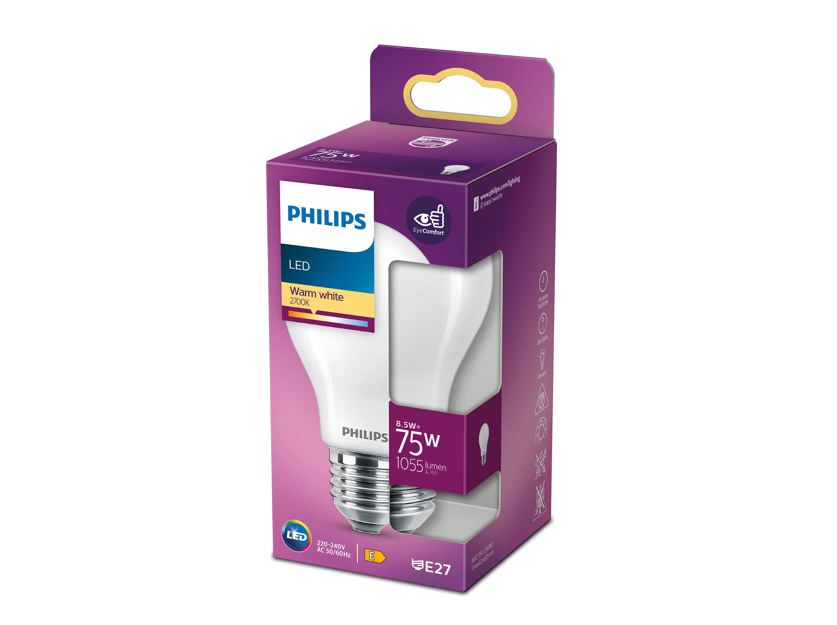 LEDS E27 CL&Aacute;SSICOS PHILIPS 2700K A60 75W image number 0