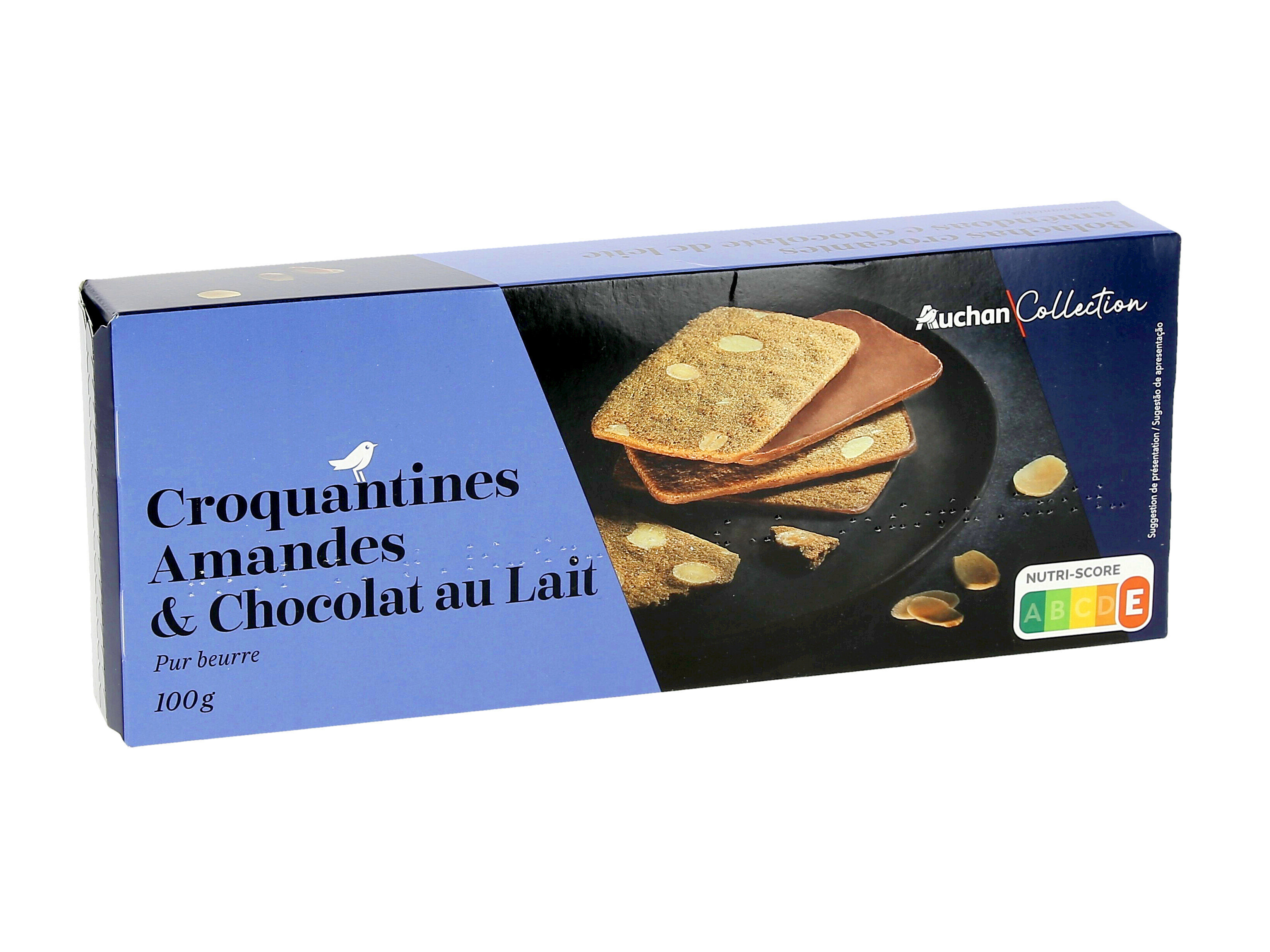 BOLACHA AM&Ecirc;NDOA CROCANTE AUCHAN COLLECTION CHOCOLATE LEITE 100G image number 0