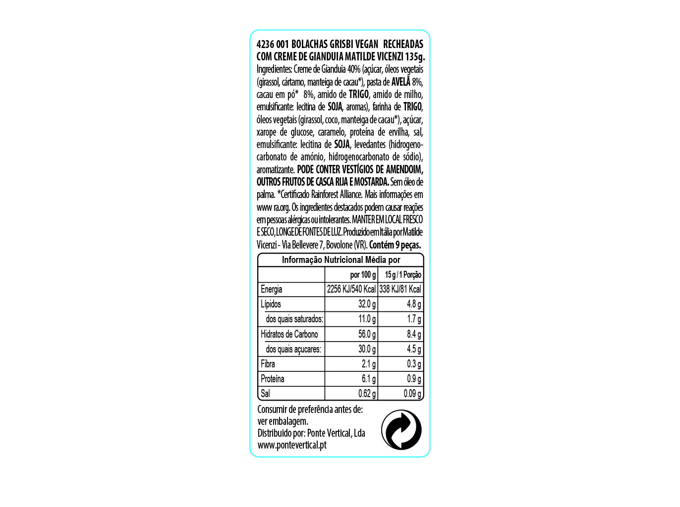 BOLACHAS GRISBI CREME GIANDUIA 135G image number 1