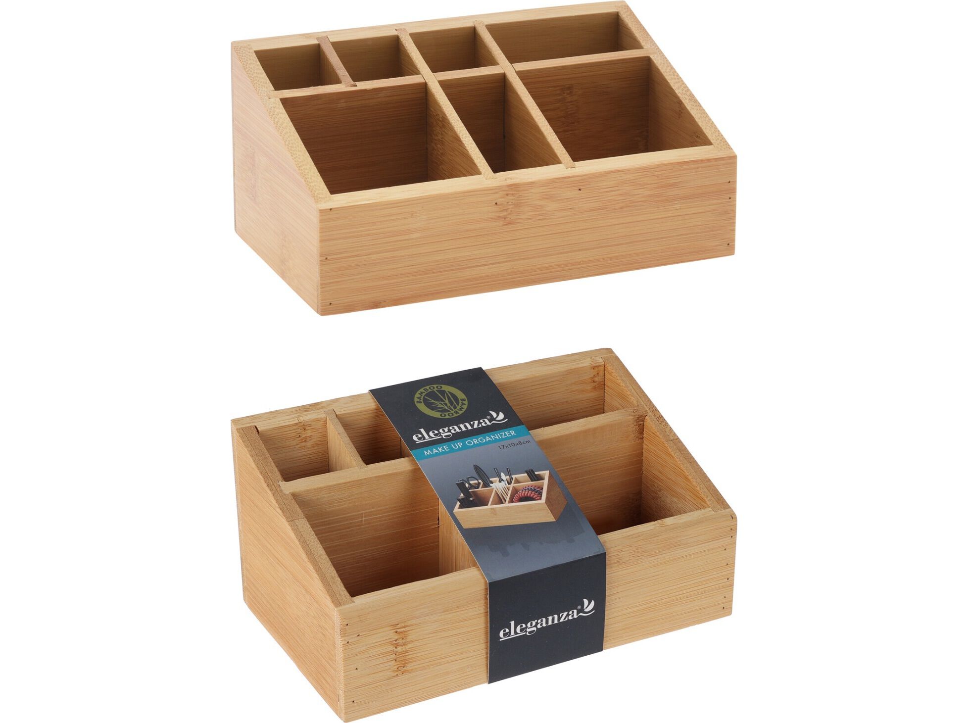 ORGANIZADOR PARA MAQUILHAGEM EM BAMBU 17X10X8CM