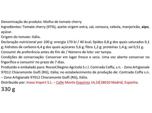MOLHOS TOMATE CHERRY AGROMONTE 330G image number 1