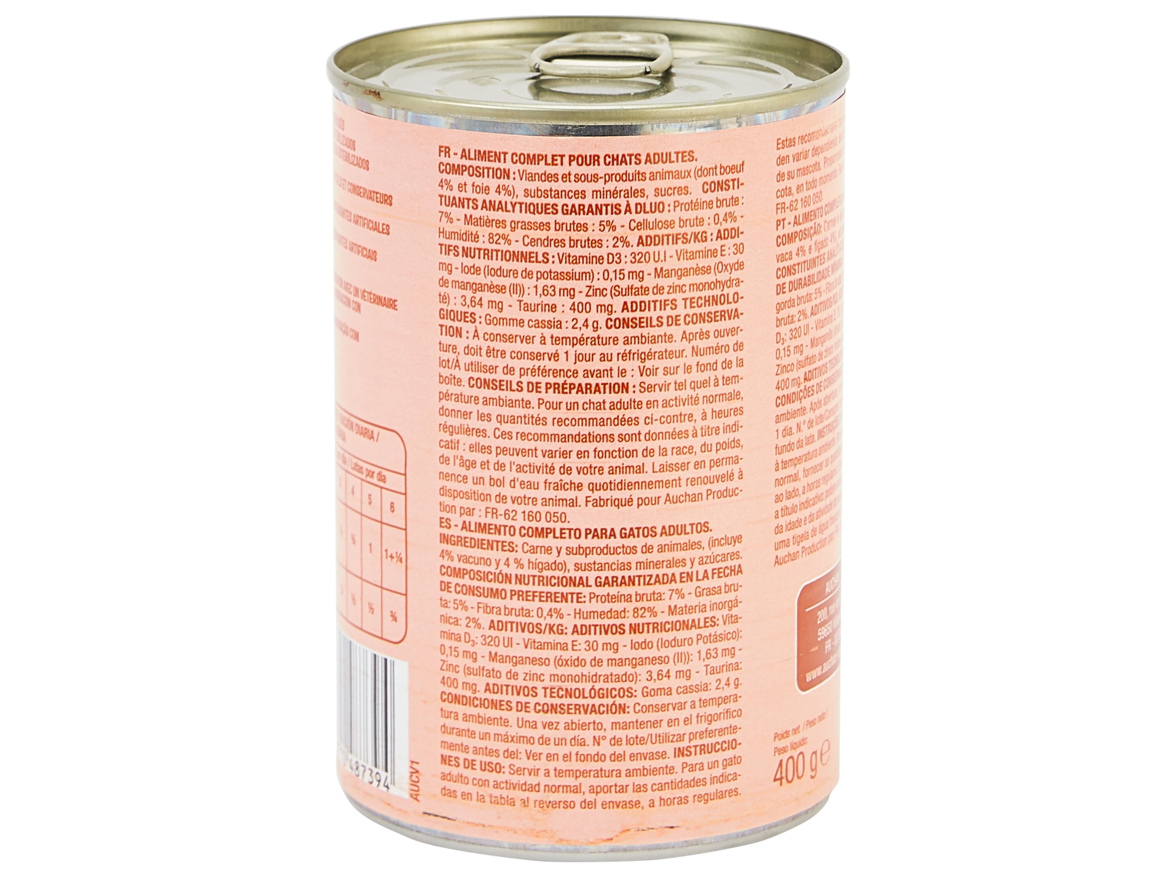 COMIDA H&Uacute;MIDA PARA GATO AUCHAN PEDA&Ccedil;OS EM GELEIA COM VACA E COM F&Iacute;GADO 400G image number 1