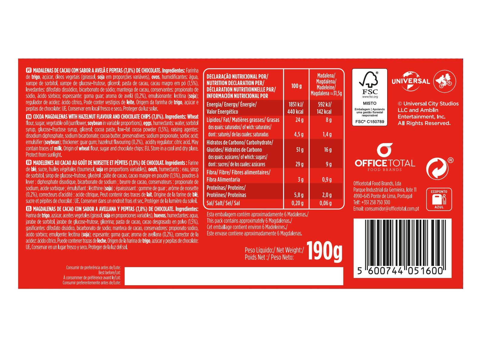 MADALENAS AURORA AVEL&Atilde; E CHOCO CHIPS 190G image number 2