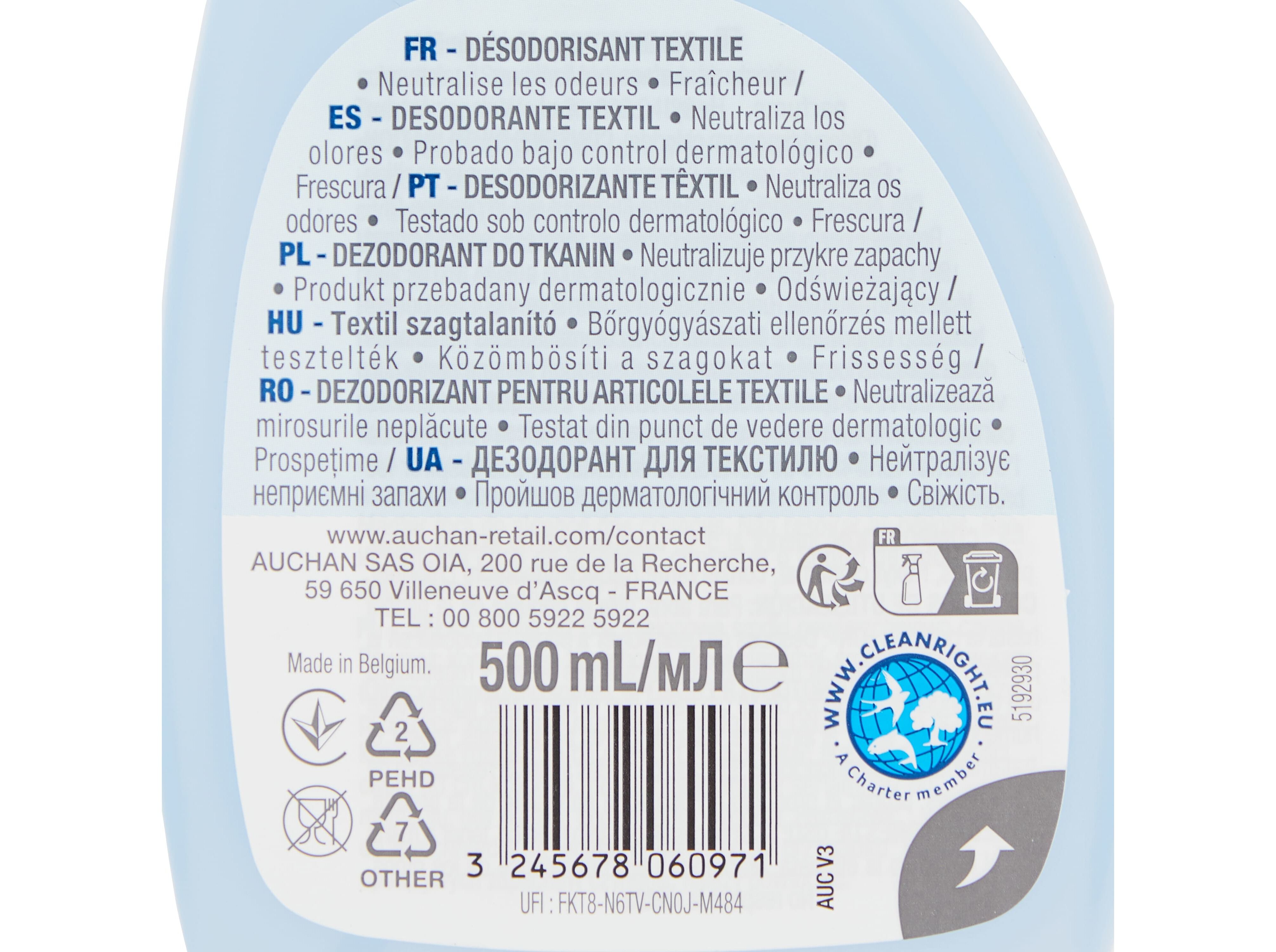 AMBIENTADOR DE TECIDOS AUCHAN FRESCURA SPRAY 500ML image number 2