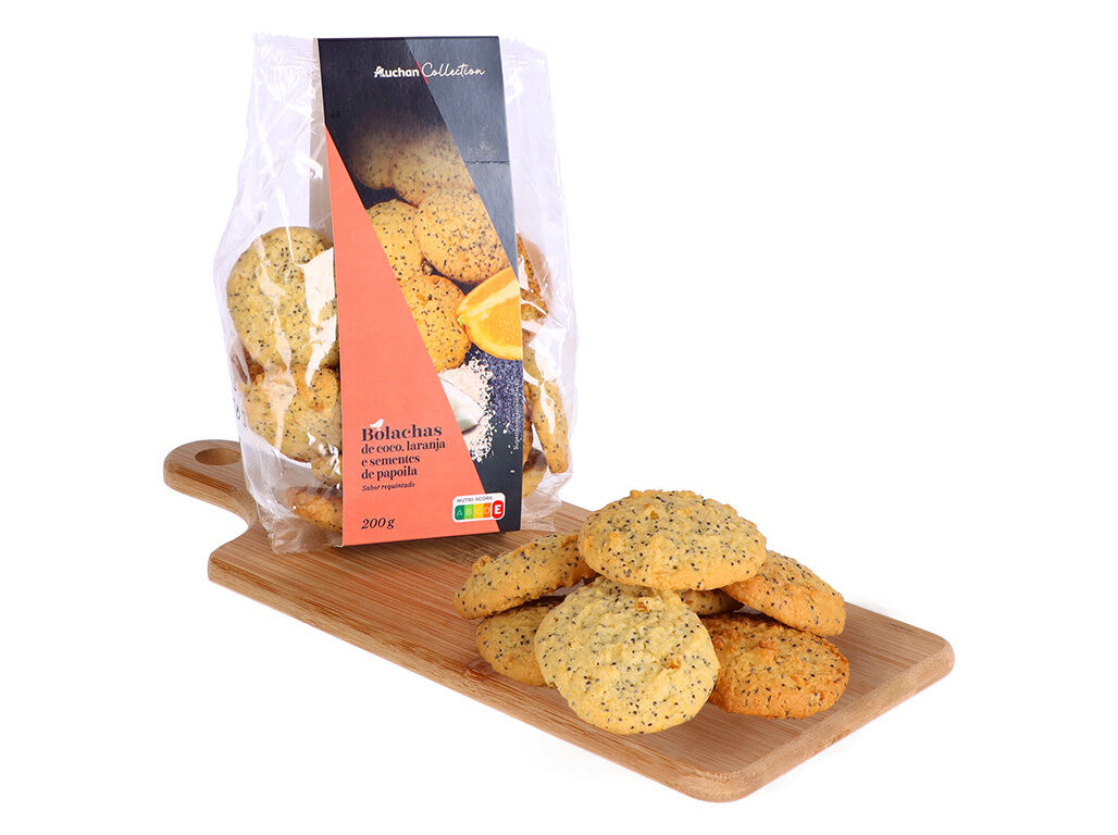 BOLACHA AUCHAN COLLECTION DE COCO E LARANJA SEMENTES DE PAPOILA 200G