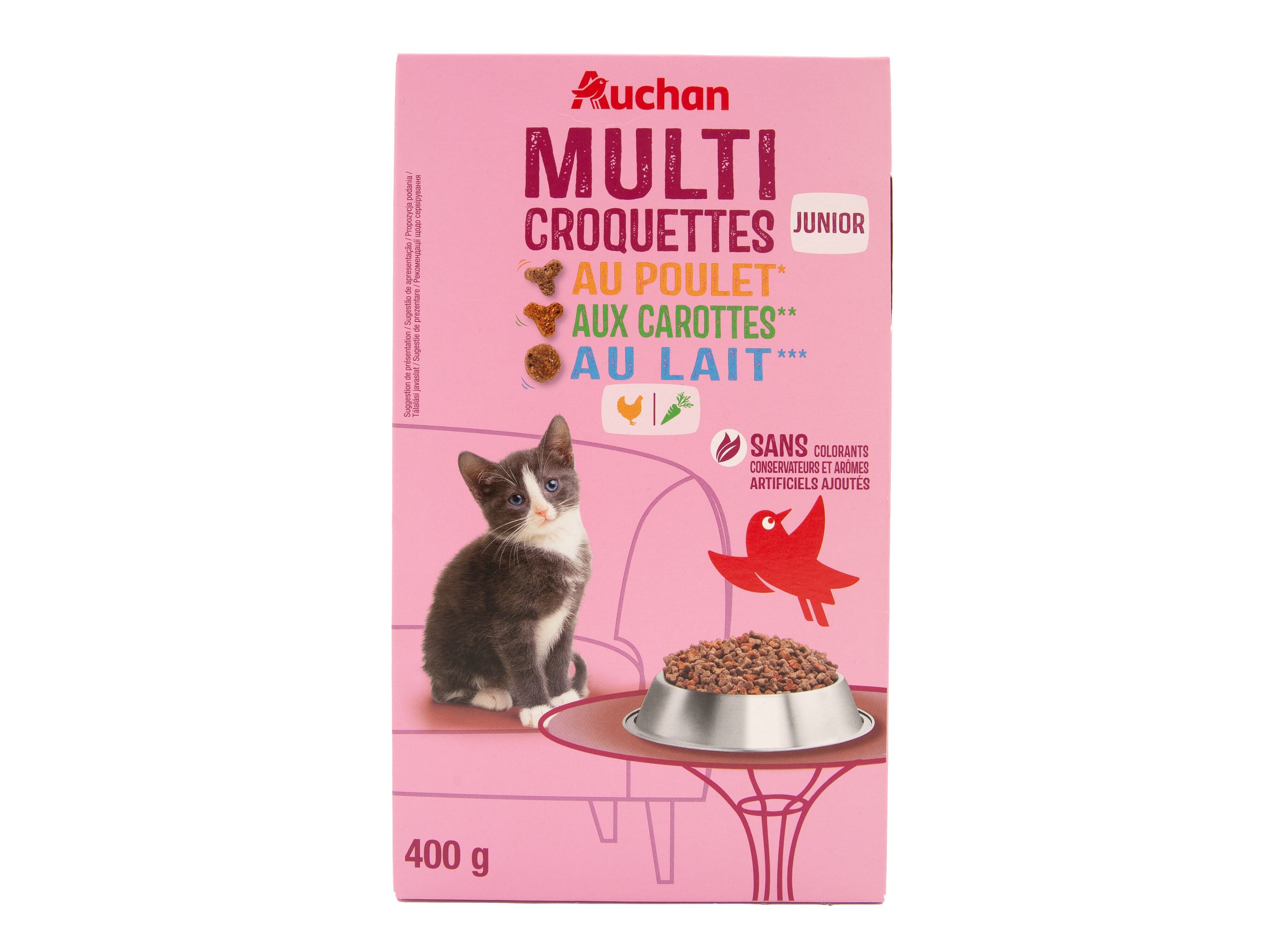 RA&Ccedil;&Atilde;O PARA GATO J&Uacute;NIOR AUCHAN COM FRANGO COM CENOURA E COM LEITE 400G image number 0