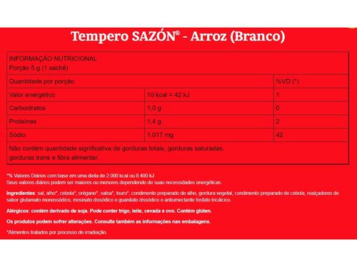 TEMPEROS SAZÓN P/ ARROZ COM SAL 60G image number 1
