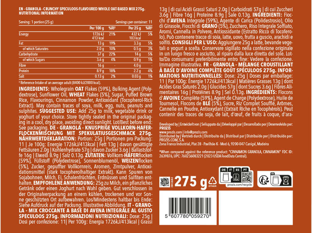 SUPERB GRANOLA PROZIS SPECULOOS 275 G image number 1