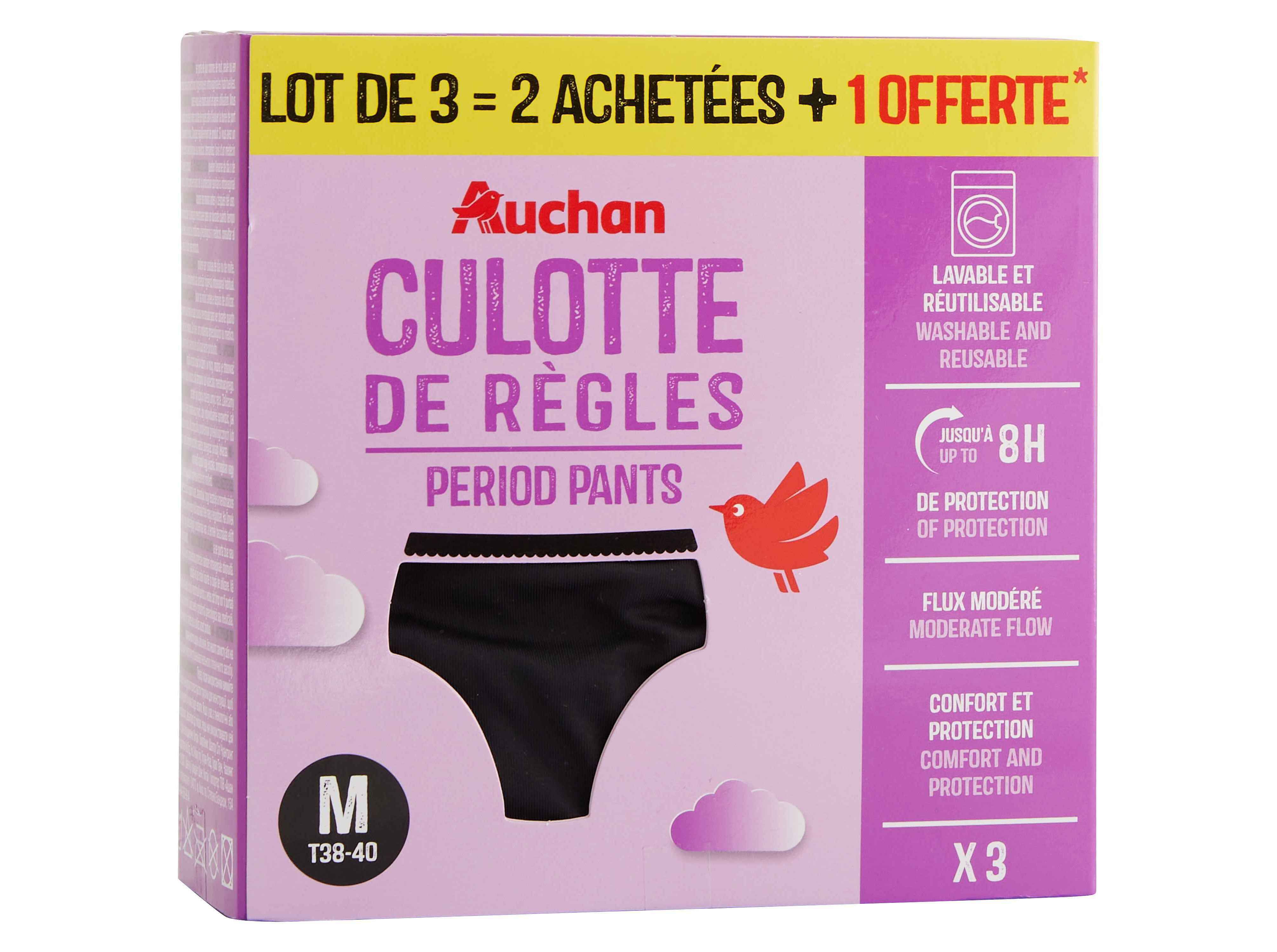 CUECAS MENSTRUAIS AUCHAN PRETO FLUXO MODERADO M 3UN image number 1