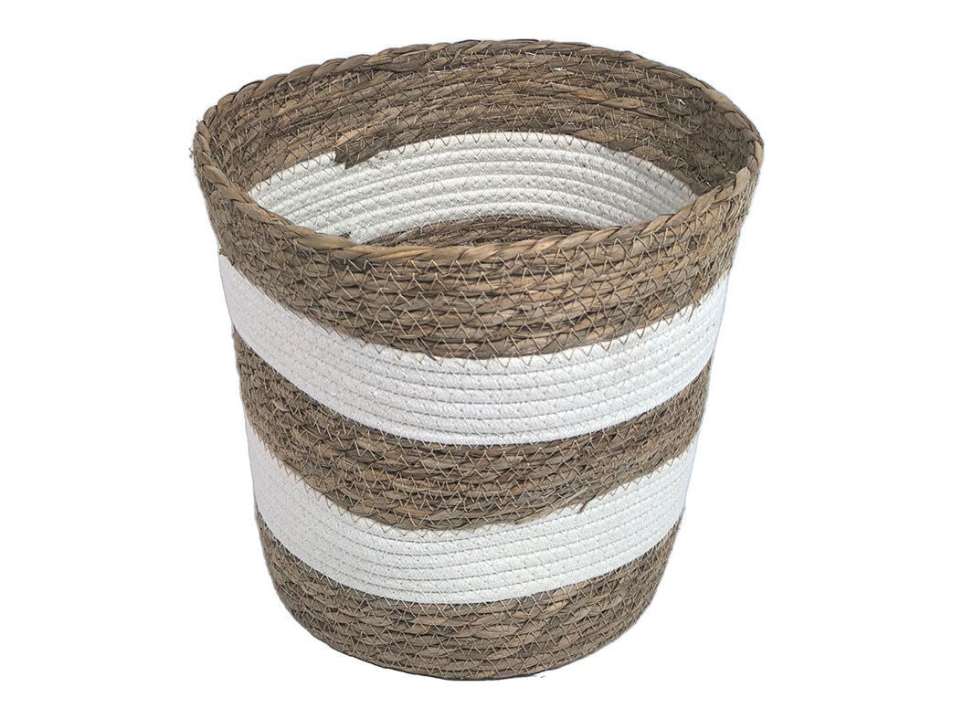 CESTO DE PALHINHA ACTUEL BRANCO/NATURAL &Oslash;27X27CM