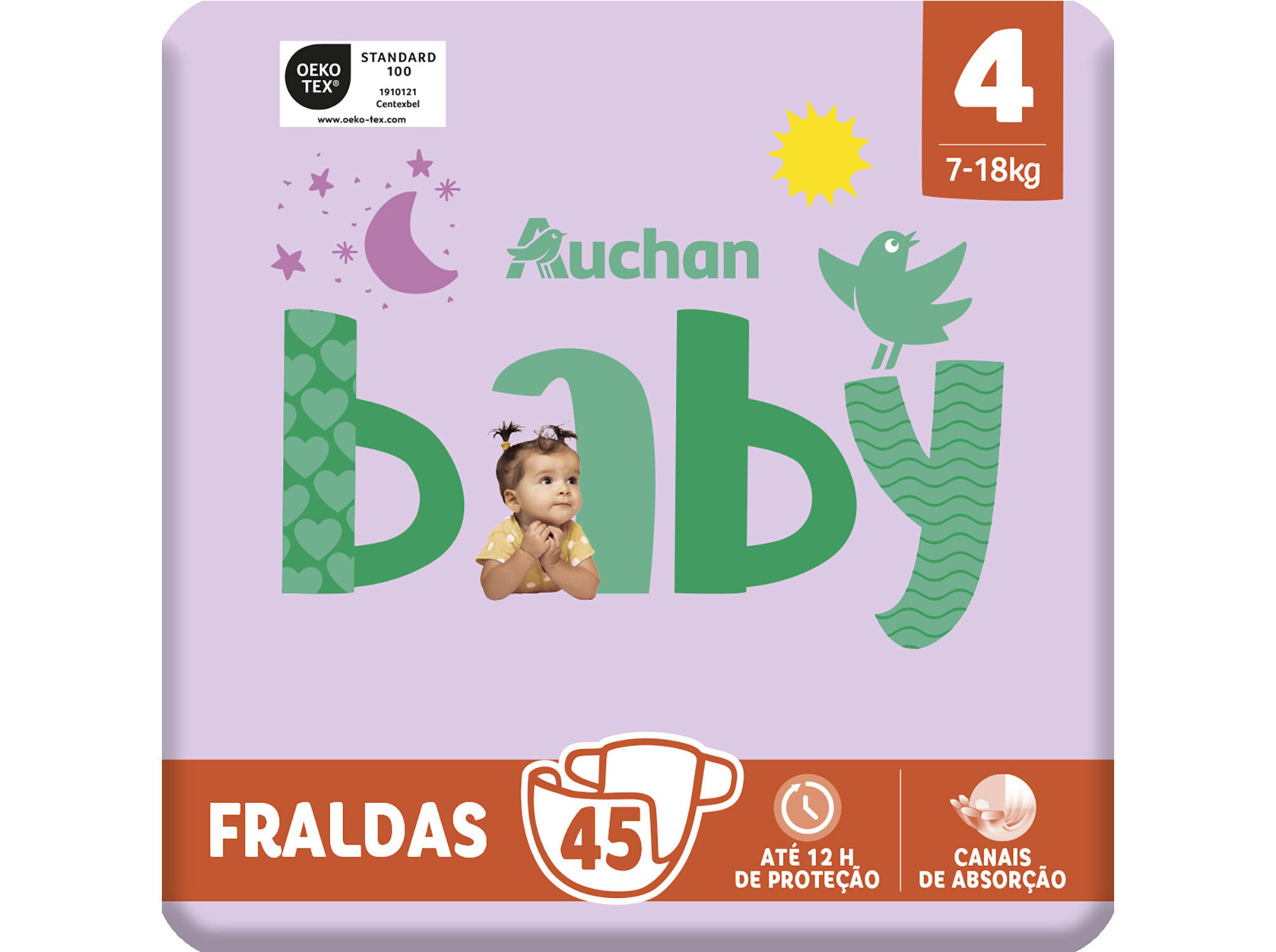 FRALDAS AUCHAN BABY T4 7-18KG 45UN