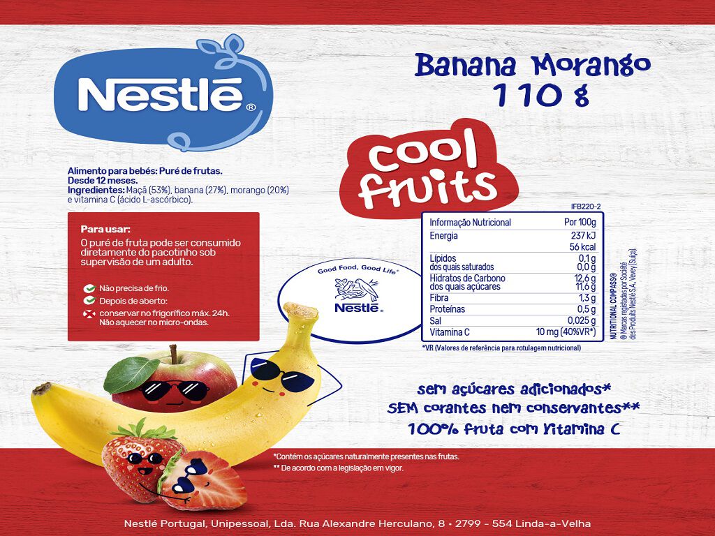 SAQUETA FRUTA NESTL&Eacute; COOL FRUITS BANANA E MORANGO 110G image number 1