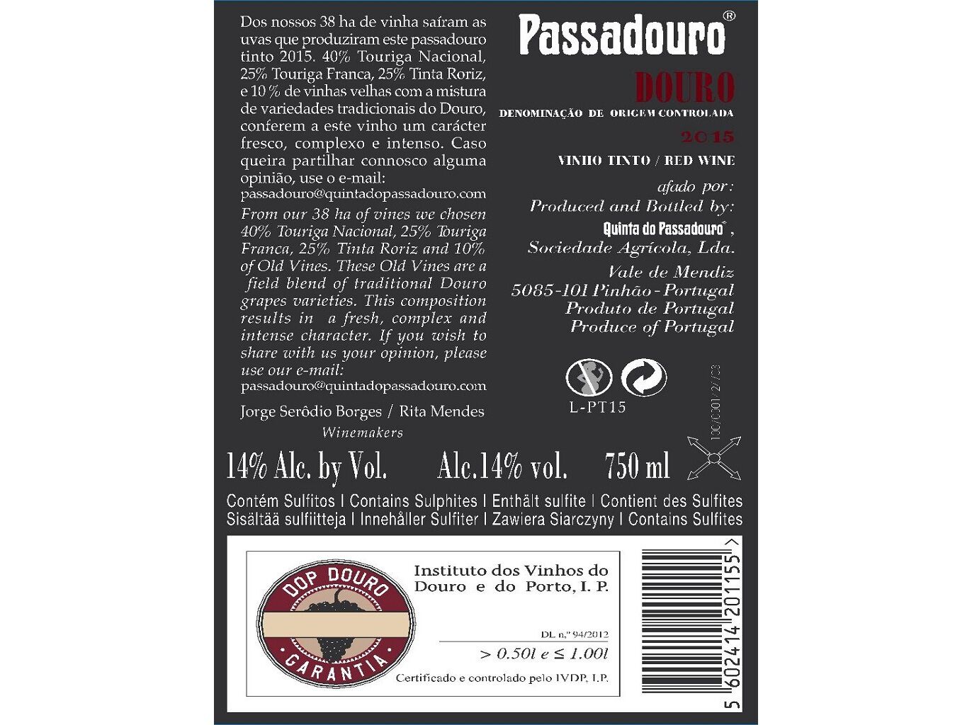 VINHO TINTO PASSADOURO DOURO 0.75L image number 1