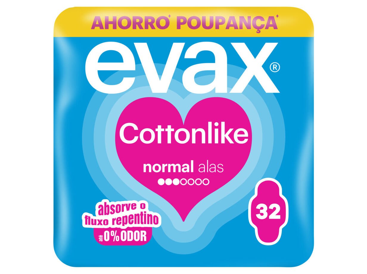 PENSOS HIGI&Eacute;NICOS COTTONLIKE NORMAL COM ABAS EVAX 32 UN