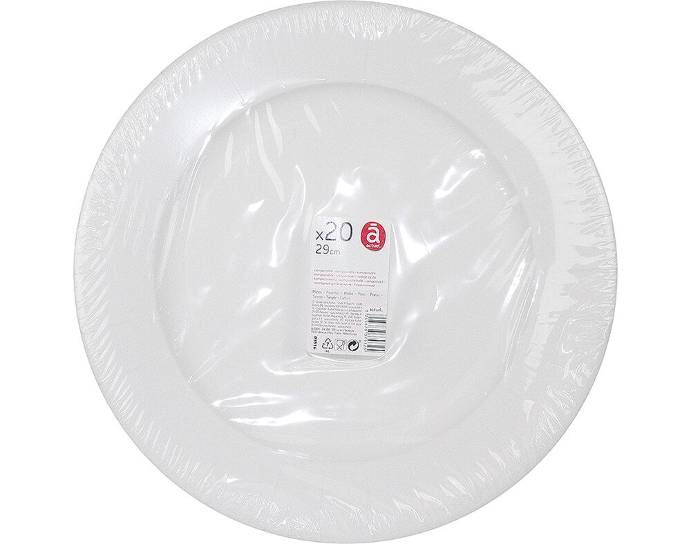 PRATOS CART&Atilde;O BIODEGRAD&Aacute;VEL ACTUEL 29CM PACK 20 UNIDADES