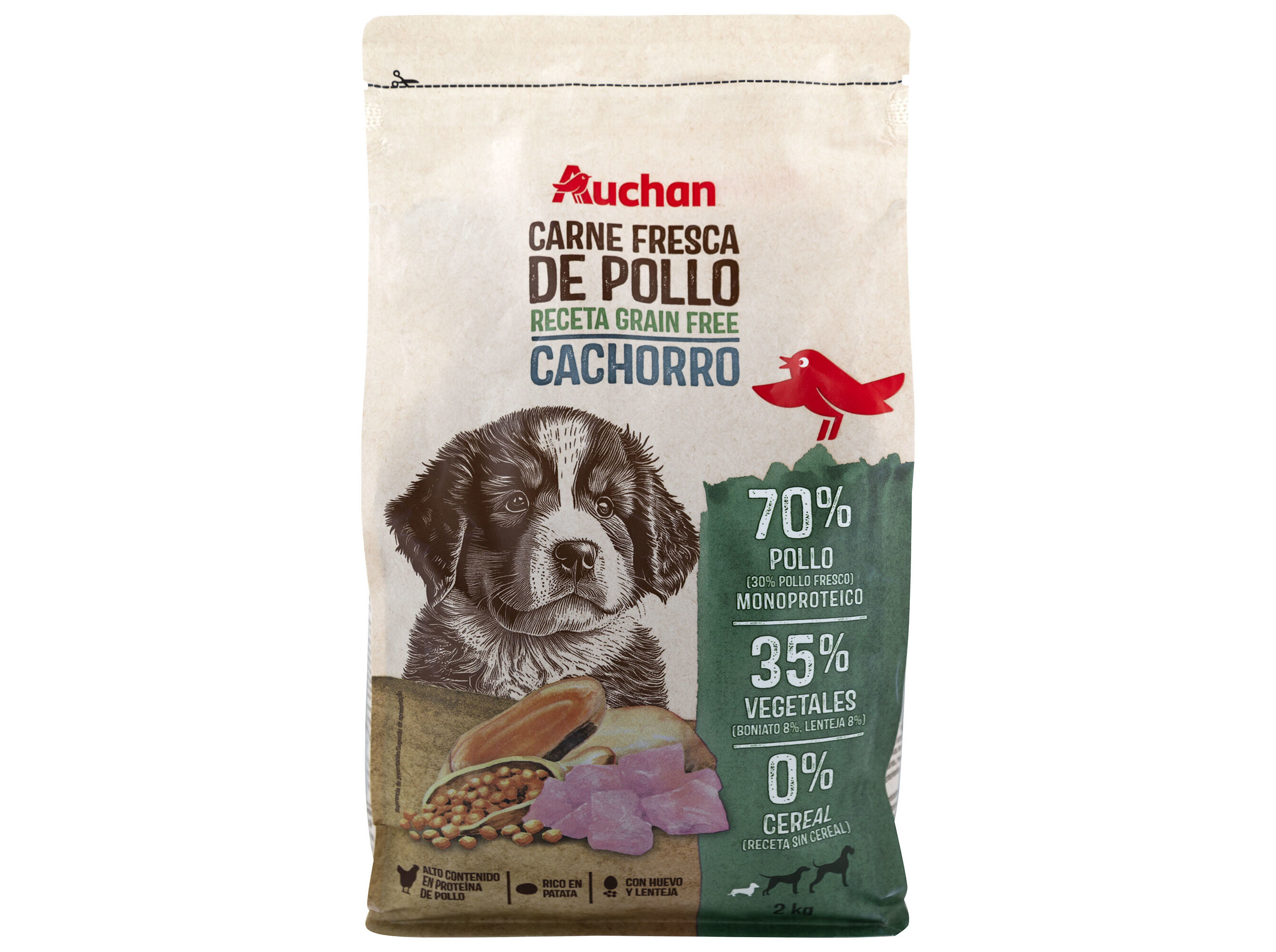 RA&Ccedil;&Atilde;O C&Atilde;O J&Uacute;NIOR AUCHAN GRAIN FREE FRANGO FRESCO 2KG image number 0