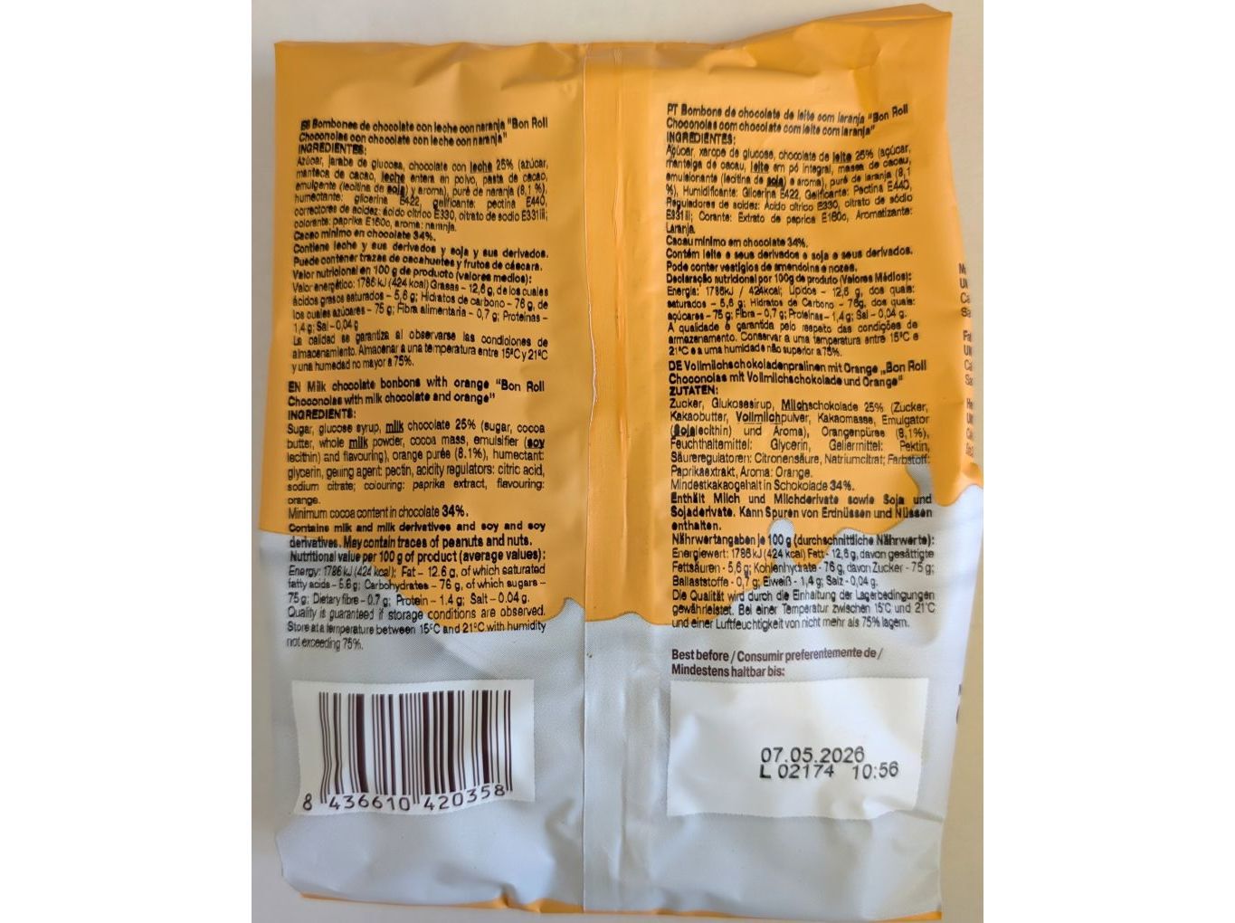 GOMAS BON ROLL LARANJA COBERTAS CHOCOLATE LEITE 80GR image number 1