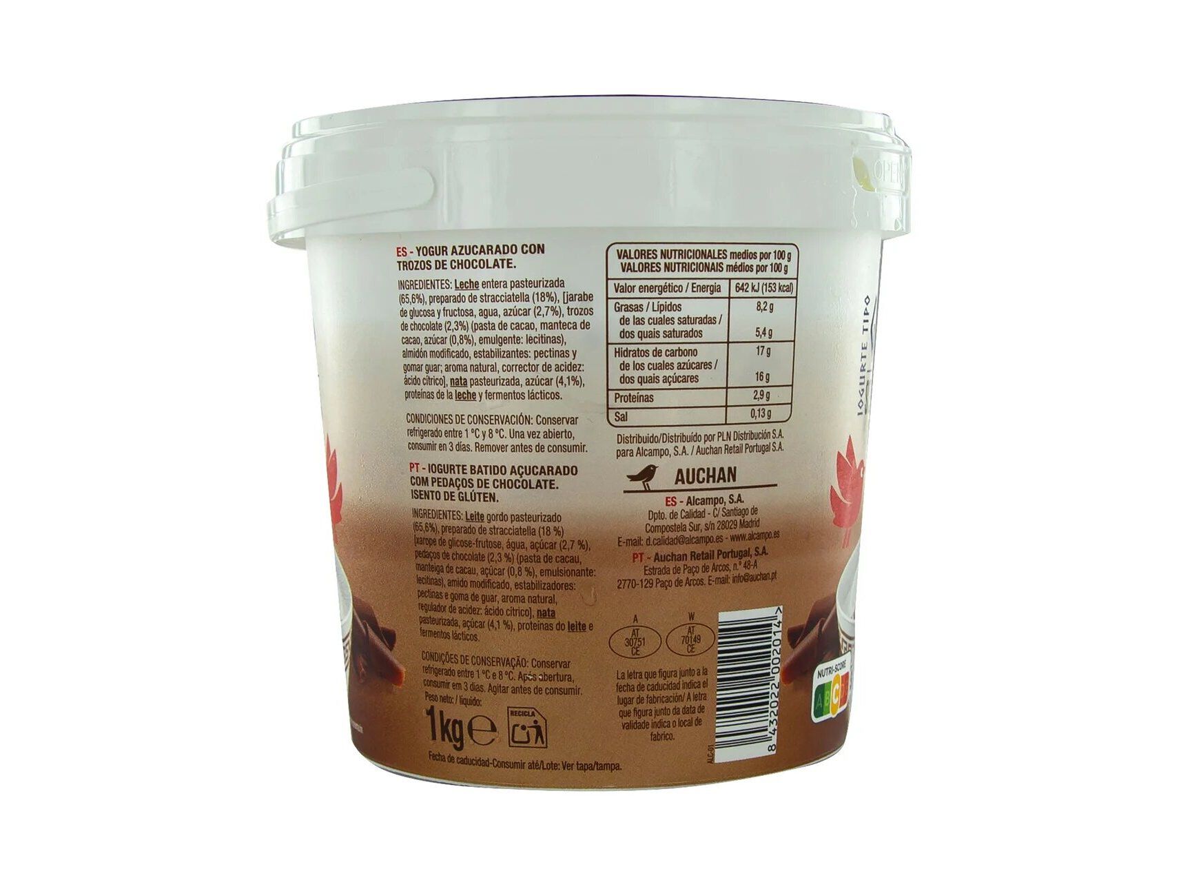 IOGURTE GREGO AUCHAN STRACCIATELLA SEM GL&Uacute;TEN 1KG image number 1