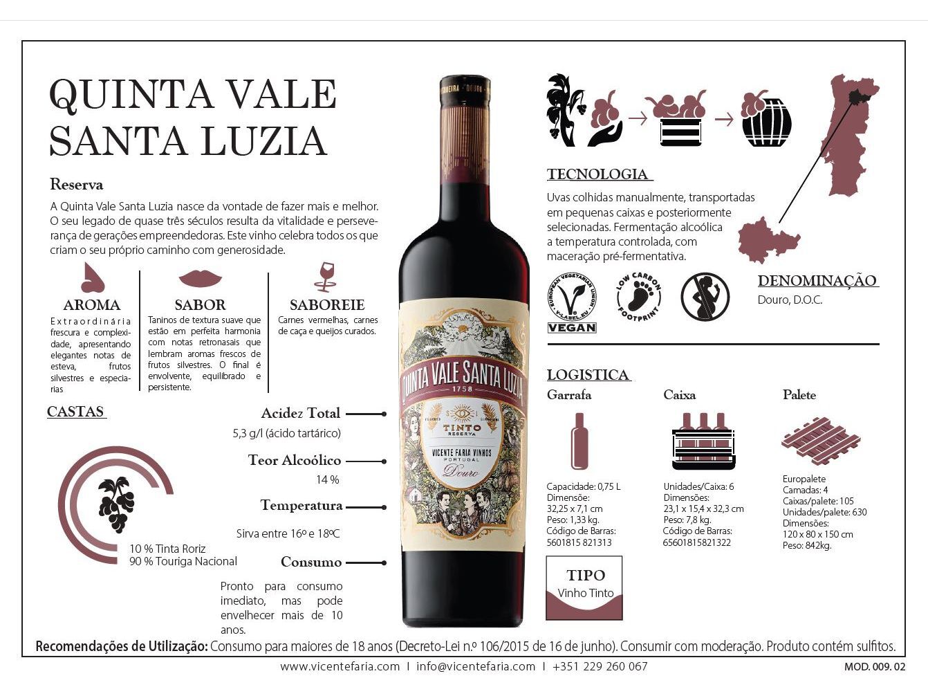 VINHO TINTO VALE SANTA LUZIA RESERVA DOURO 0.75L image number 1