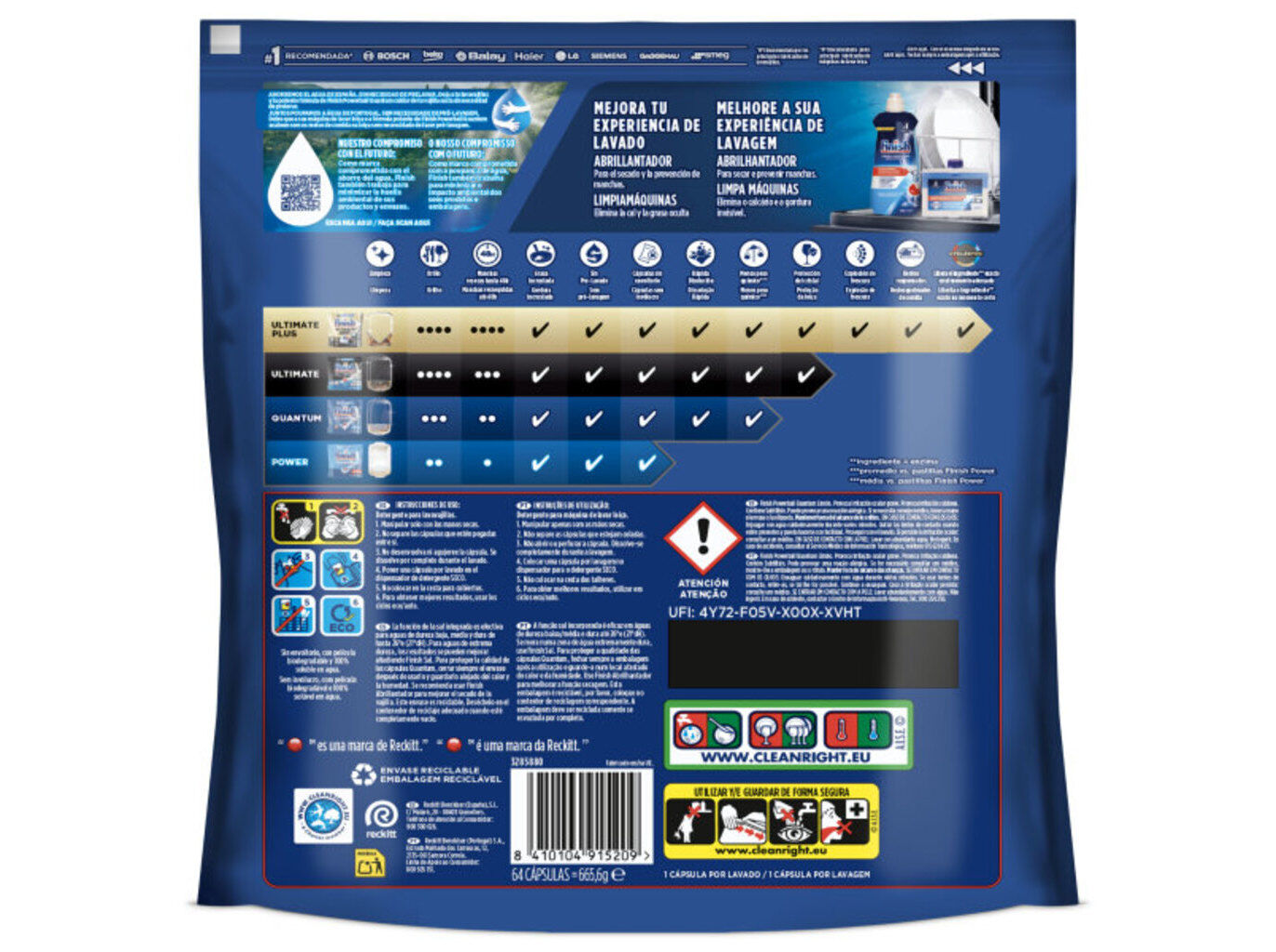 DETERGENTE LOI&Ccedil;A M&Aacute;QUINA FINISH QUANTUM LIM&Atilde;O 64PASTILHAS image number 1