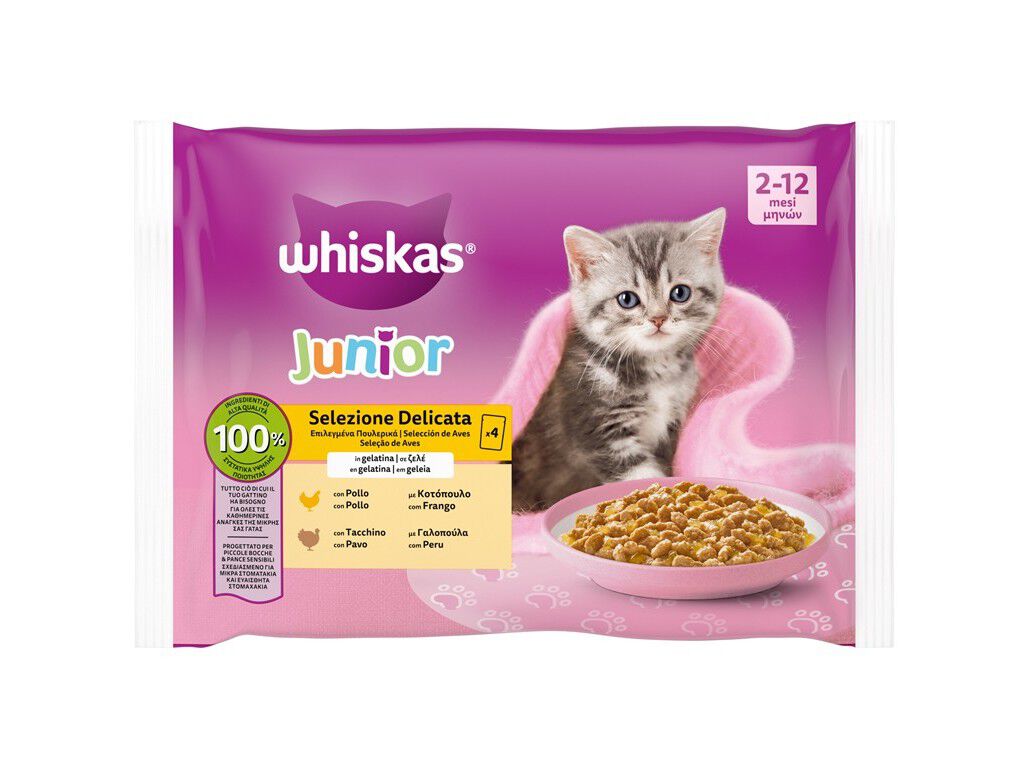 COMIDA H&Uacute;MIDA GATO WHISKAS PURE DELIGHT J&Uacute;NIOR 4X85G