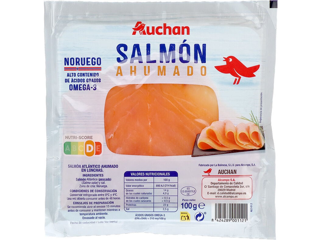 SALM&Atilde;O FUMADO AUCHAN 100G image number 0