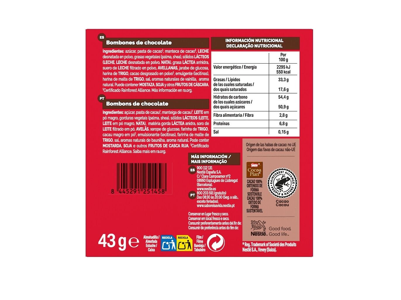 BOMBONS DE CHOCOLATE CAJA ROJA 43G image number 1