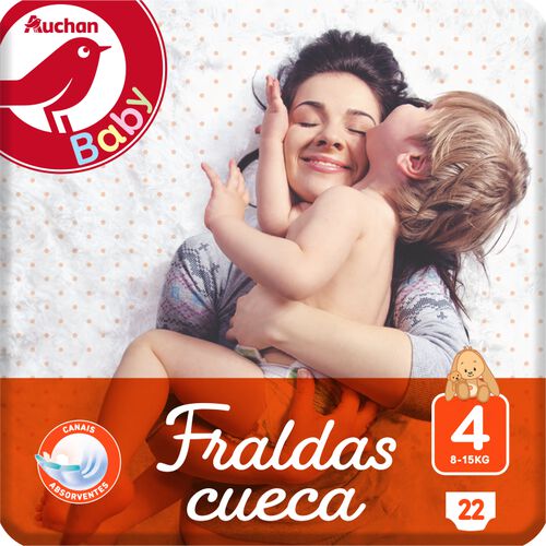 FRALDAS CUECA AUCHAN BABY T4 8-15KG 22UN