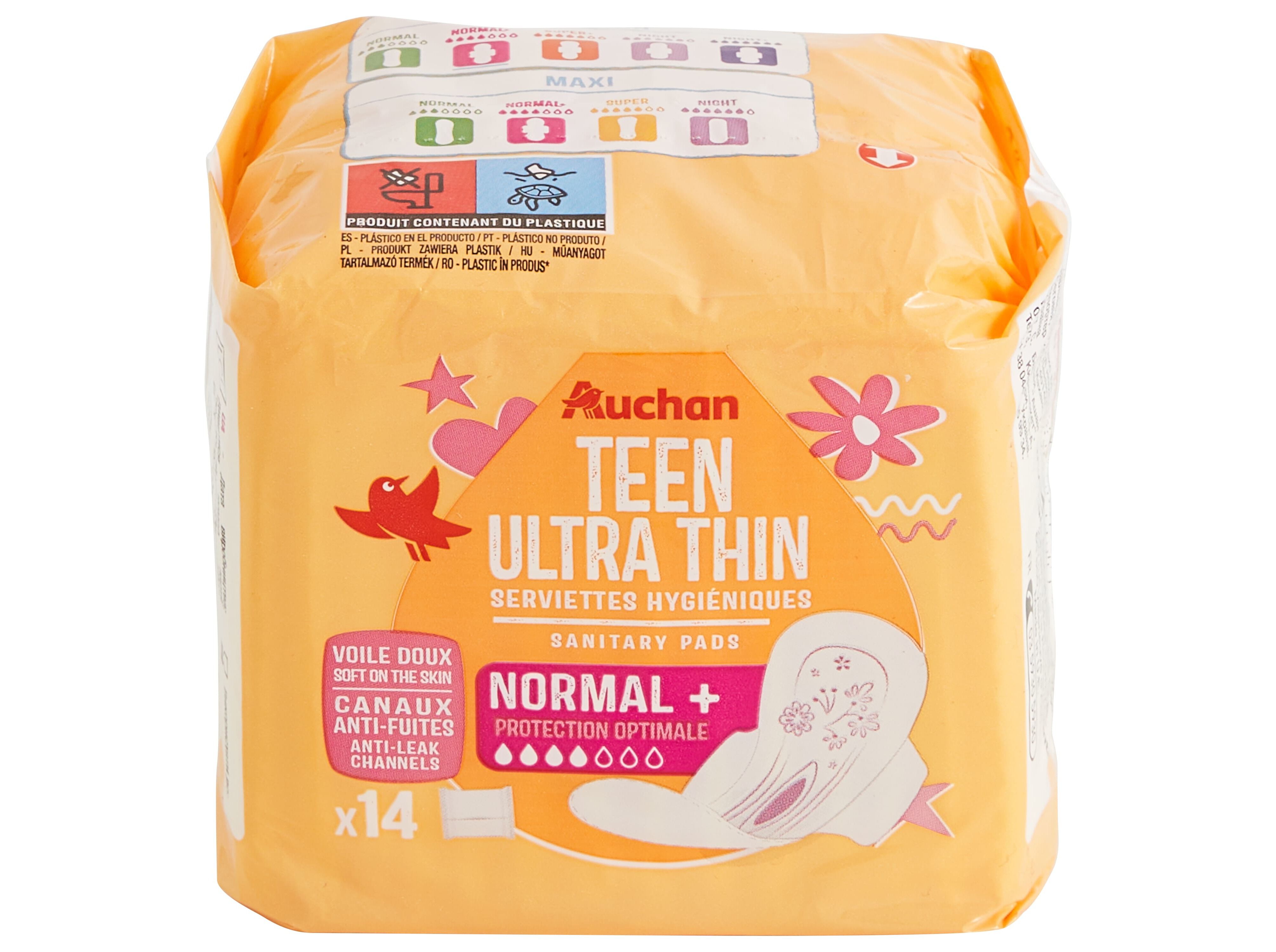 PENSOS HIGI&Eacute;NICOS AUCHAN ADOLESCENTE NORMAL+ C/ABAS BOLSA 14UN
