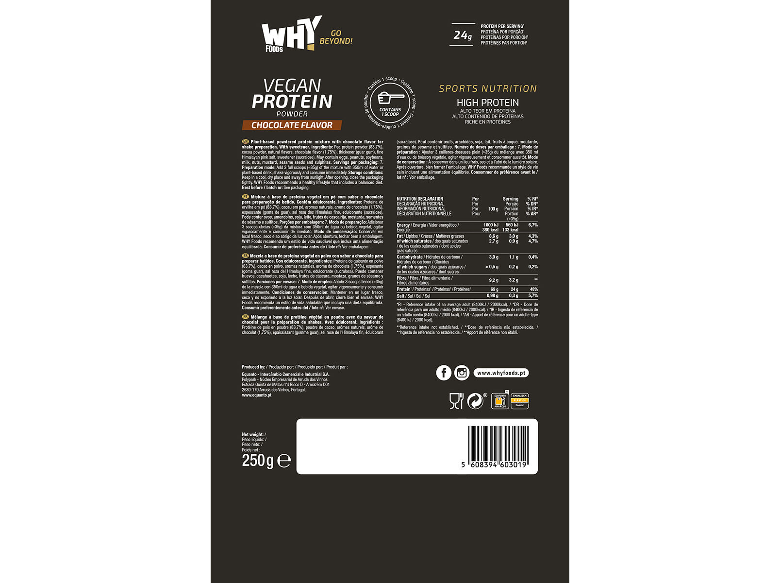 PROTEINA VEGETAL WHY FOODS CHOCOLATE 250GR image number 1