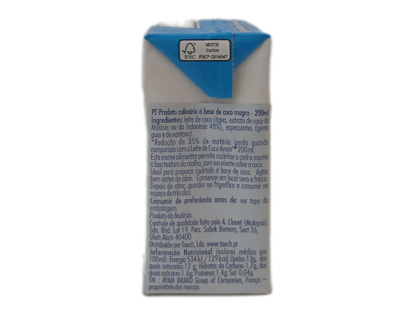 LEITE DE COCO AYAM LIGHT TETRAPACK 200 ML image number 1