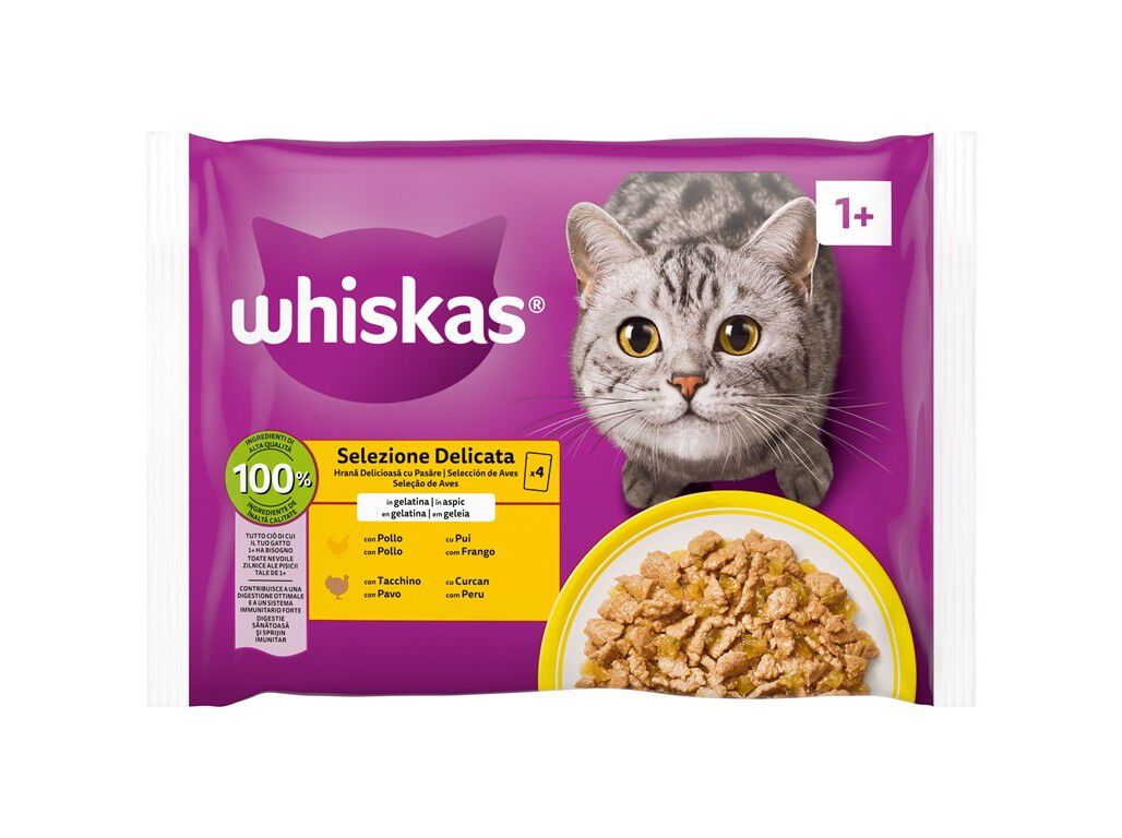 COMIDA H&Uacute;MIDA PARA GATO WHISKAS AVES 4X85G image number 0