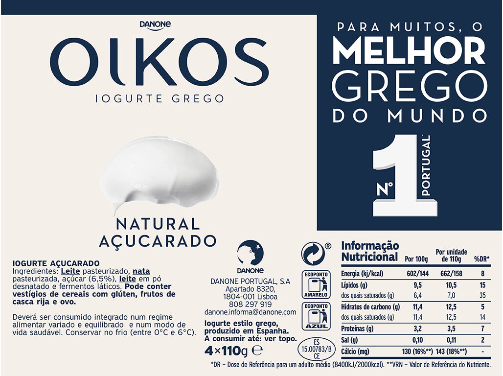 IOGURTE OIKOS DANONE GREGO NATURAL A&Ccedil;&Uacute;CARADO 4X110G image number 1
