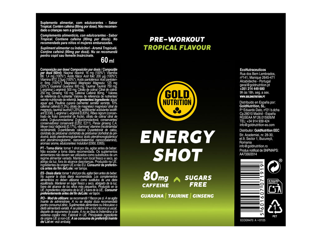 BEBIDA GOLDNUTRITION ONE SHOT ENERGY 60ML image number 1