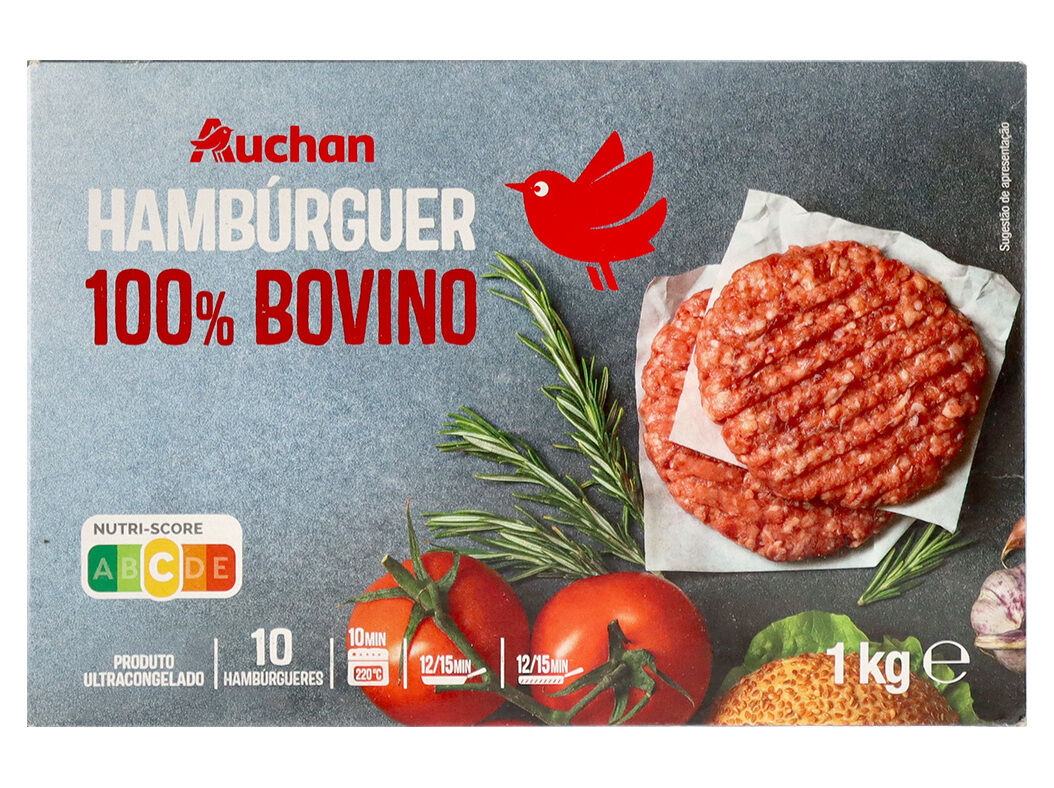 HAMB&Uacute;RGUER AUCHAN 100% BOVINO 10UN 1KG