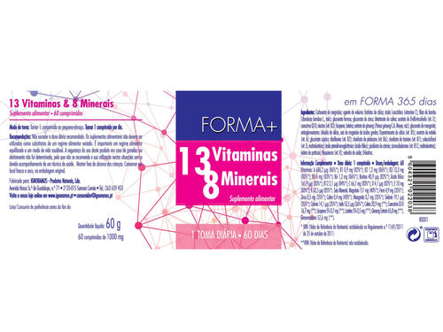 SUPLEMENTO FORMA+ 13 VITAMINAS 8 MINERAIS 60 CAPS image number 1