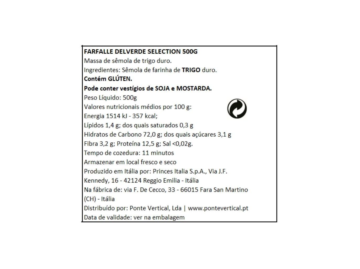 MASSA FARFALLE DELVERDE SELECTION 500G image number 1