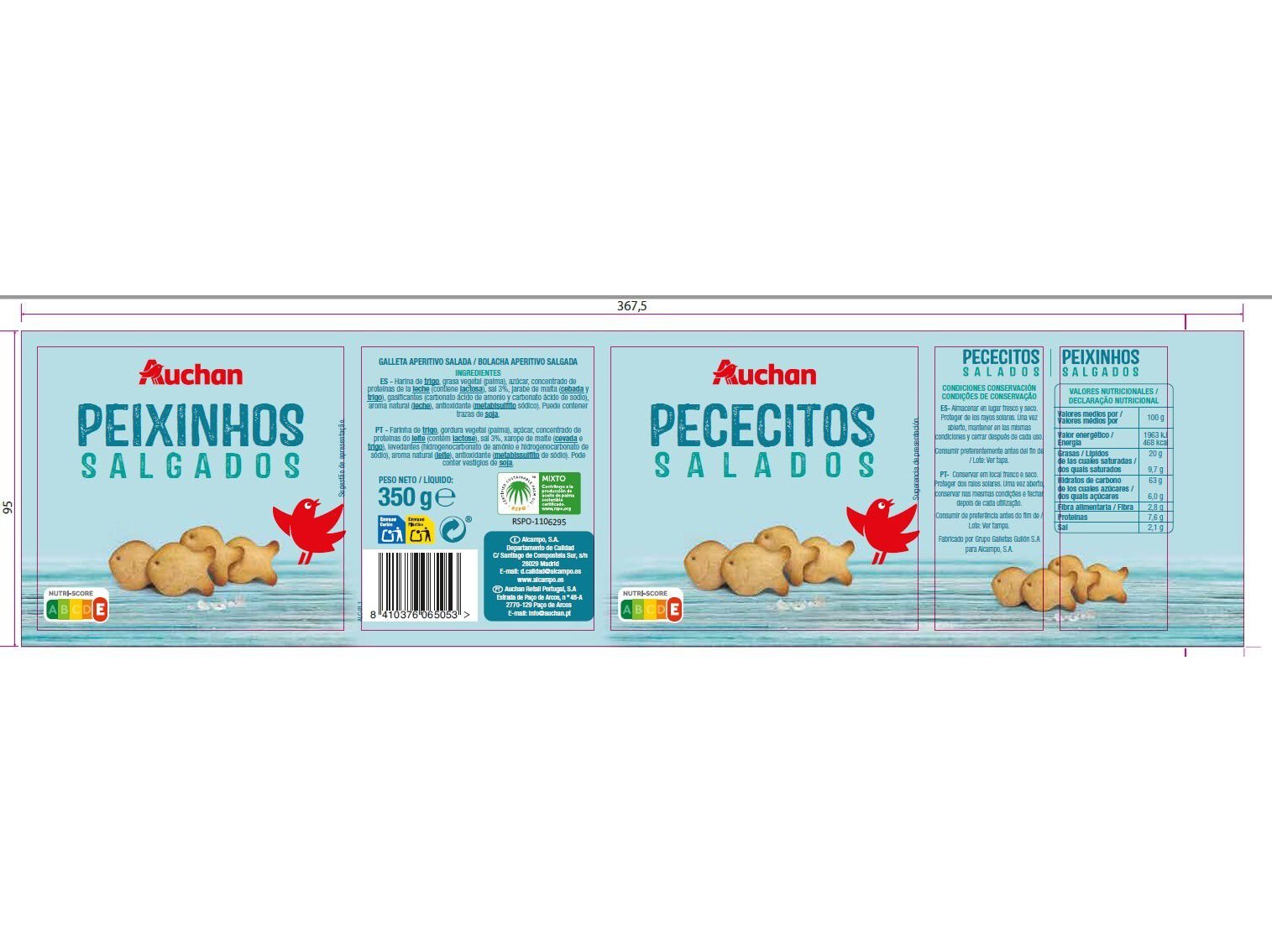 APERITIVOS SALGADOS AUCHAN PEIXINHOS 350 G image number 1