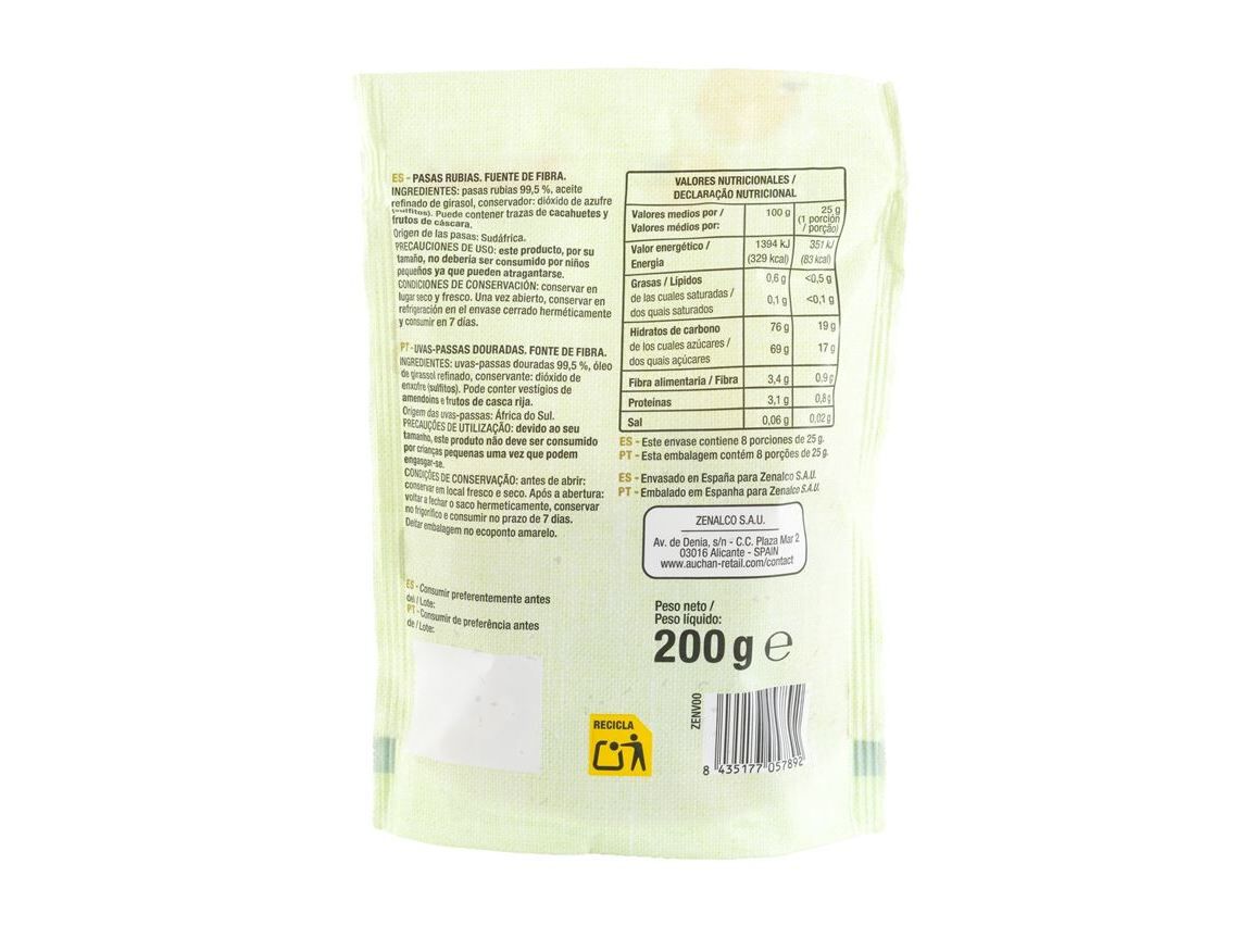 PASSAS UVA DOURADAS AUCHAN 200 G image number 1
