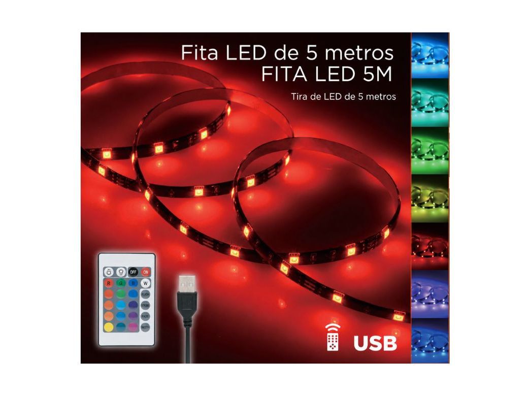 FITA LED RGB 5 METROS COM CONTROLO REMOTO