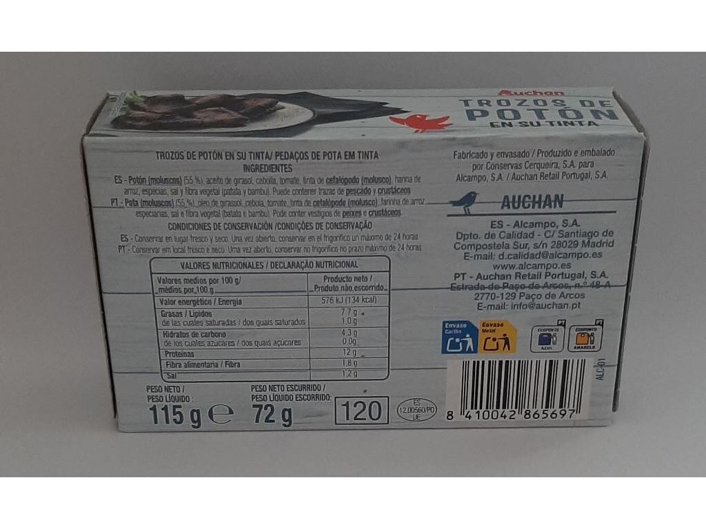 POTA PEDA&Ccedil;OS AUCHAN EM TINTA 115 (72) G image number 1