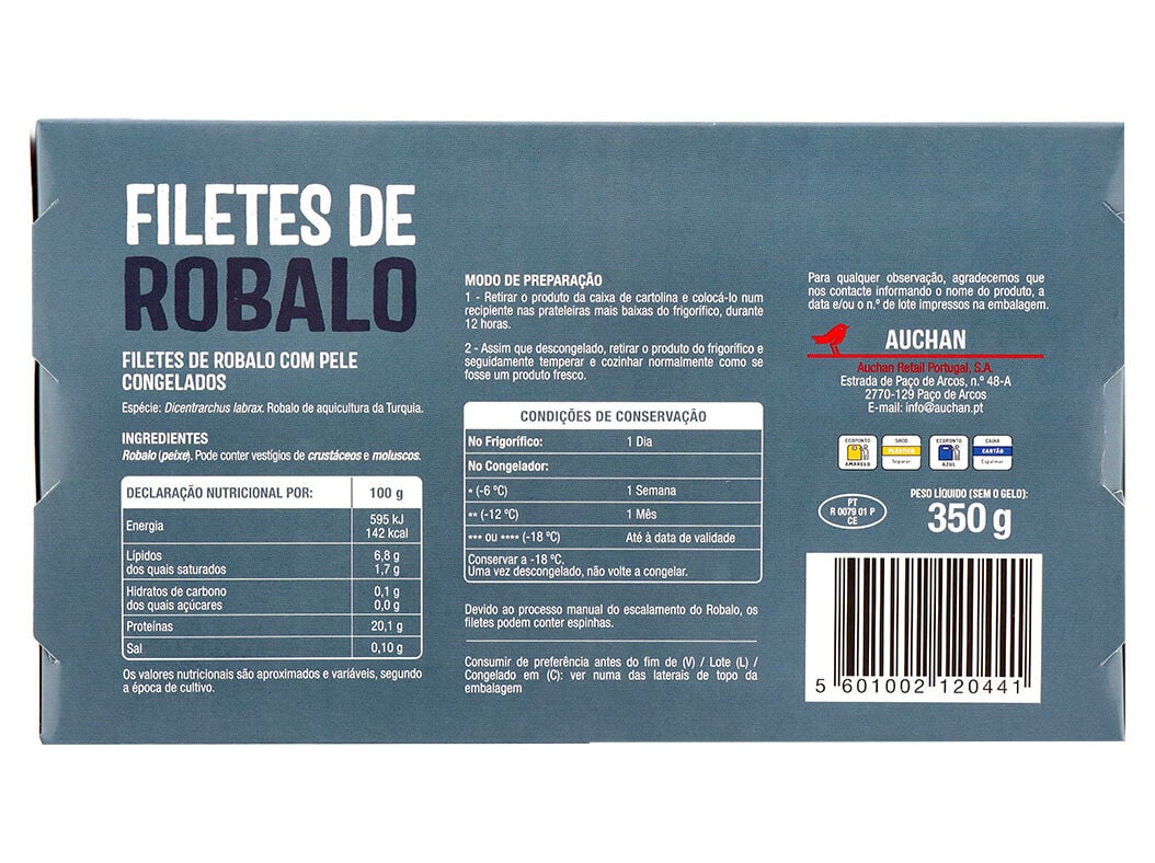 FILETES DE ROBALO AUCHAN COM PELE 350G image number 1