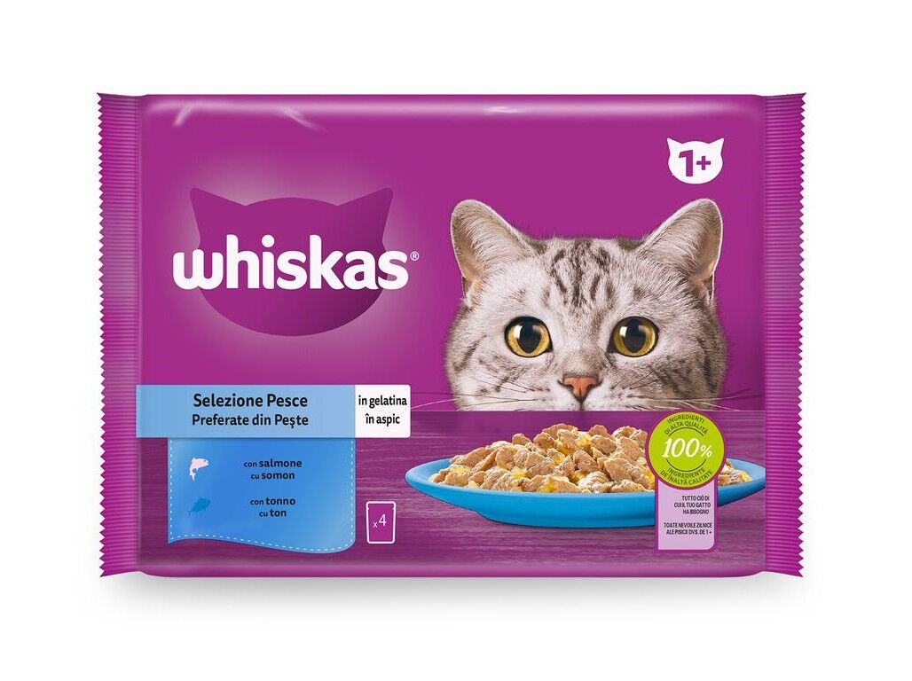 COMIDA H&Uacute;MIDA PARA GATO WHISKAS PEIXE 4X85G