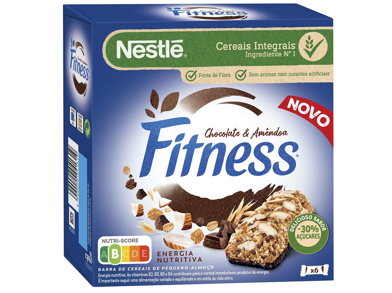 BARRAS DE CEREAIS FITNESS CHOCOLATE E AM&Ecirc;NDOAS 141 G image number 0