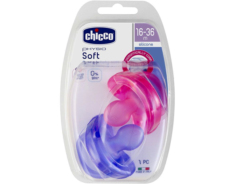 CHUPETA SOFT CHICCO SILICONE ROSA E ROXO 16-36MESES 2UN